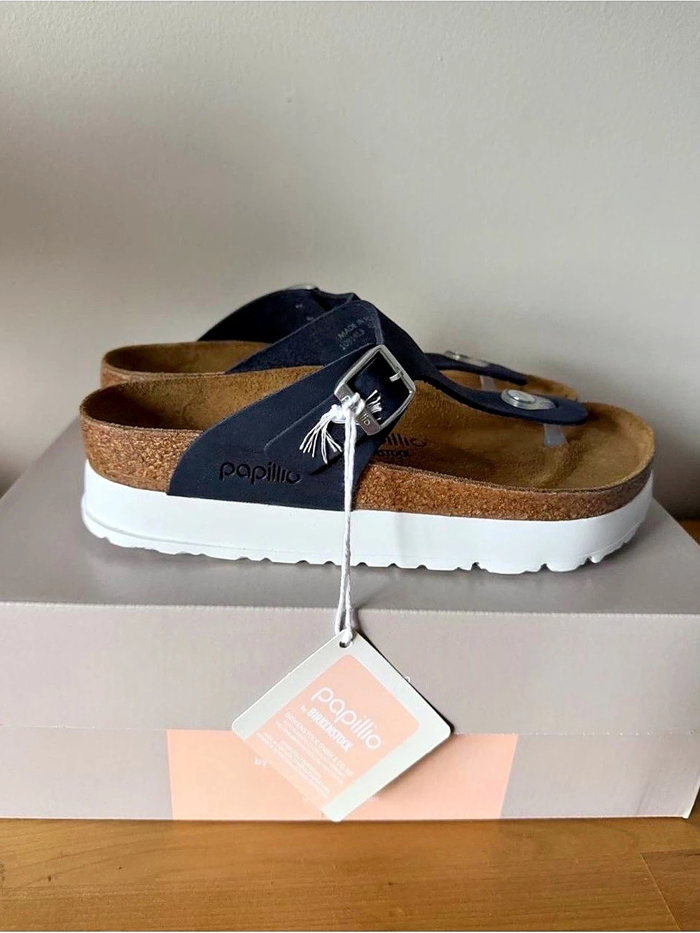Birkenstock Papillio Gizeh Pap Flex Platform Sandals in Blue & White EU 37 NWT